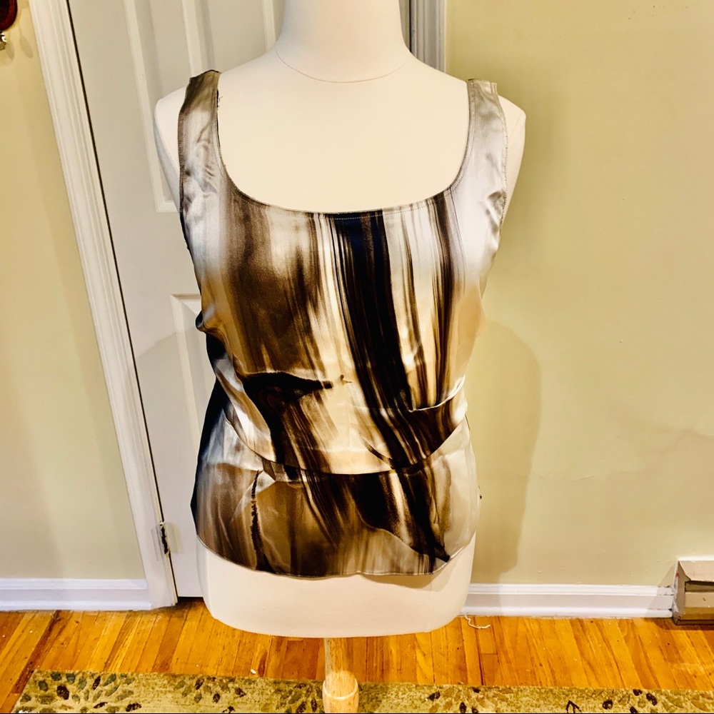 Sale Ellie Tahari Black & Brown Silk Top